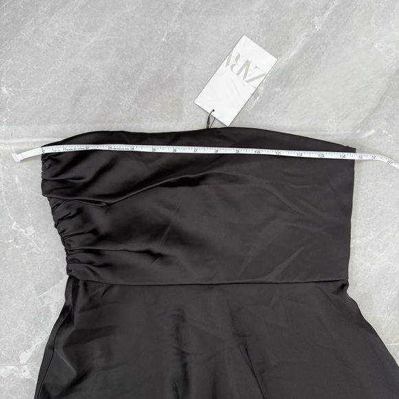 Women’s Zara Strapless Satin Side Effect Asymmetrical Mini Dress Small - Picture 15 of 16